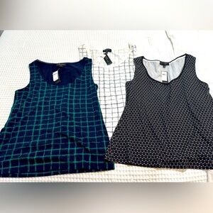 NWT 3 Banana Republic Large BlackPolkaDot/White/Blue Sleeveless Pullover Tanks